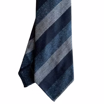 Regimental Wool/Silk Tie - Untipped - Blue/Navy Blue/Grey