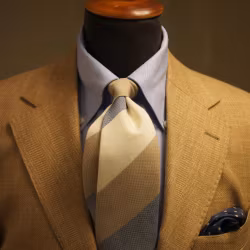 Blockstripe Cotton/Silk Tie - Sand Beige/Brown/Navy Blue