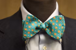 Floral Printed Silk Bow Tie - Mint Green/Rust/Blue