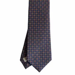 Floral Printed Silk Tie - Navy Blue/Orange
