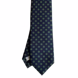Floral Printed Silk Tie - Navy Blue/Light Green