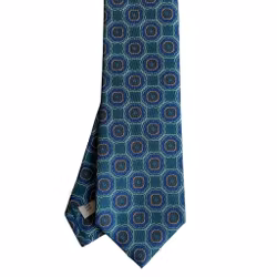 Medallion Printed Silk Tie - Aqua