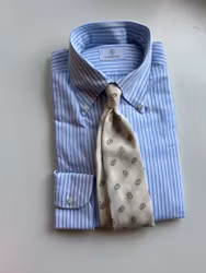 Paisley Cotton/Silk Tie - Cream White/Brown/Navy Blue