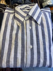 Striped Linen/Cotton Shirt - NavyBlue/White