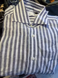 Striped Linen Shirt - Navy Blue/White