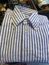 Striped Seersucker Shirt - Mid Blue/White