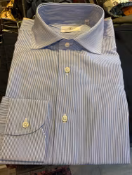 Striped Poplin Cotton Shirt - Light Blue/White