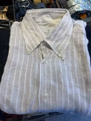 Striped Washed Linen Shirt -  Beige/White