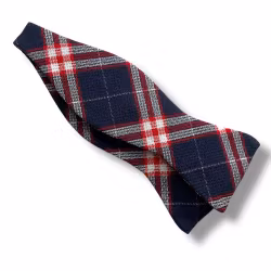 Large Check Wool Bow Tie - Navy Blue/Red/White