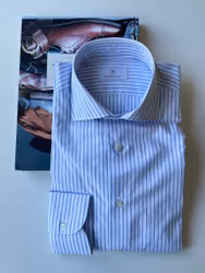 Randig Skjorta Poplin - Cutaway - Vit/Ljusblå