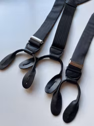 Fine Herringbone Wool Flannel Suspenders - Grey