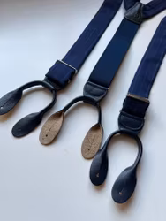 Striped Wool Flannel Suspenders - Navy Blue/Light Blue