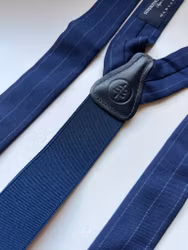 Striped Wool Flannel Suspenders - Navy Blue/Light Blue