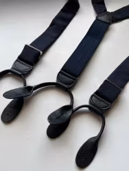 Fine Herringbone Wool Flannel Suspenders - Navy Blue