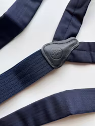 Fine Herringbone Wool Flannel Suspenders - Navy Blue
