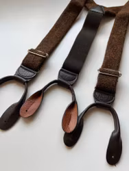 Solid Wool Tweed Suspenders - Brown