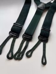 Solid Wool Tweed Suspenders - Dark Green