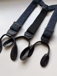 Solid Wool Tweed Suspenders - Navy Blue