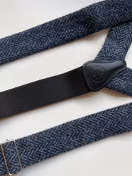 Solid Wool Tweed Suspenders - Navy Blue