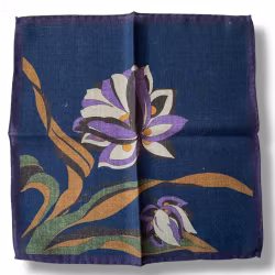 Large Floral Wool Pocket Square - Navy Blue/Lilac