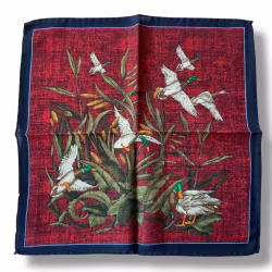 Ducks and Reed Wool Pocket Square - Rust Red/Navy Blue