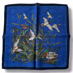 Ducks and Reed Wool Pocket Square - Mid Blue/Navy Blue