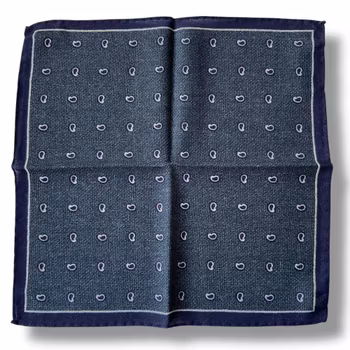 Paisley Wool Pocket Square - Green/Navy Blue/White