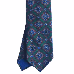 Large Medallion Ancient Madder Silk Tie - Untipped - Green