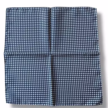 Sheep Silk Pocket Square - Navy Blue/White/Light Blue