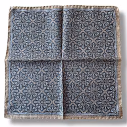 Large Floral Silk Pocket Square - Beige/Light Blue