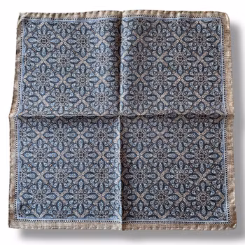 Large Floral Silk Pocket Square - Beige/Light Blue