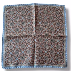 Large Floral Silk Pocket Square - Beige/Orange/Light Blue