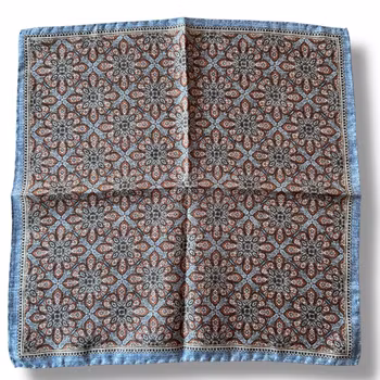 Large Floral Silk Pocket Square - Beige/Orange/Light Blue