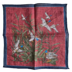 Ducks and Reed Linen Pocket Square - Burgundy