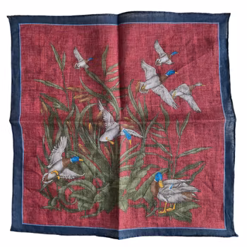 Ducks and Reed Linen Pocket Square - Burgundy