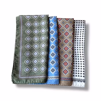 Silk Bandana - Green/Light Blue/White/Brown