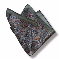 Paisley Silk Pocket Square - Green/Rust/Blue