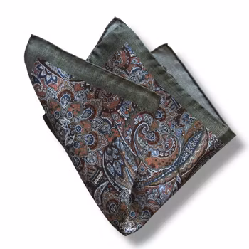 Paisley Silk Pocket Square - Green/Rust/Blue