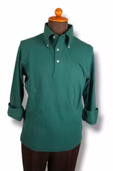 Långärmad Piquet Popover - Button Down - Racing Green