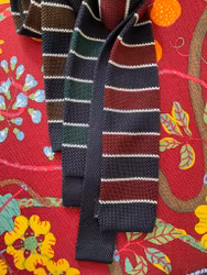Striped Knitted Silk Tie - Navy/Burgundy/White