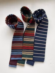 Striped Knitted Silk Tie - Dark Green/Navy/Beige/Red/Brown