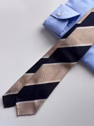 Regimental Silk Tie - Untipped - Navy Blue/Beige/White