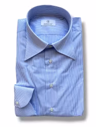 Striped Poplin Shirt - Turn Down - Light Blue/White