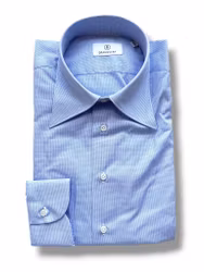 Small Check Poplin Shirt - Turn Down - Light Blue/White