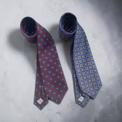 Large Medallion Printed Silk Tie - Light Blue/Burgundy/Green/Beige