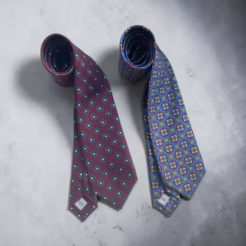 Large Medallion Printed Silk Tie - Burgundy/Navy Blue/Orange