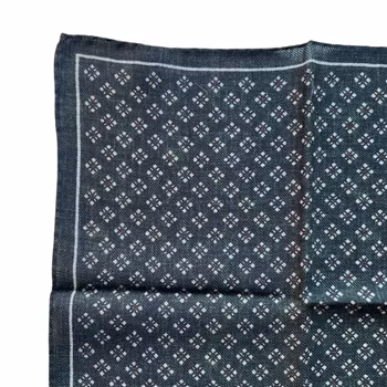 Floral Wool Pocket Square - Dark Green/White/Mustard