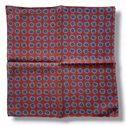 Tilted Floral Wool Pocket Square - Rust Burgundy/Light Blue/Navy Blue