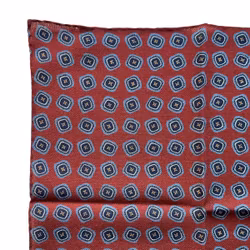 Tilted Floral Wool Pocket Square - Rust Burgundy/Light Blue/Navy Blue