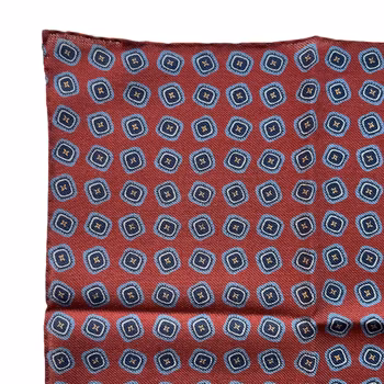 Tilted Floral Wool Pocket Square - Rust Burgundy/Light Blue/Navy Blue
